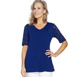 Denim & Co Fit & Flare Stretch Lace Sleeve Top